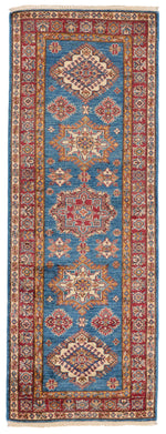 3x7 Light Blue and Red Kazak Tribal Runner