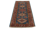 3x7 Light Blue and Red Kazak Tribal Runner