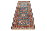 3x7 Light Blue and Red Kazak Tribal Runner