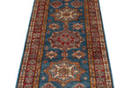 3x7 Light Blue and Red Kazak Tribal Runner