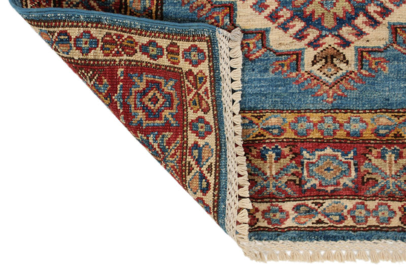 3x7 Light Blue and Red Kazak Tribal Runner