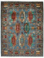 5x7 Light Blue and Multicolor Turkish Tribal Rug