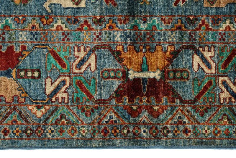 5x7 Light Blue and Multicolor Turkish Tribal Rug