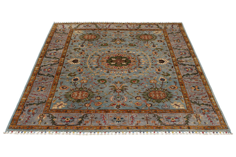 5x6 Light Blue and Light Gray Turkish Tribal Rug