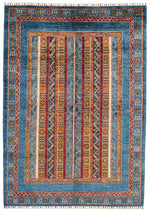 4x6 Multicolor and Light Blue Turkish Tribal Rug