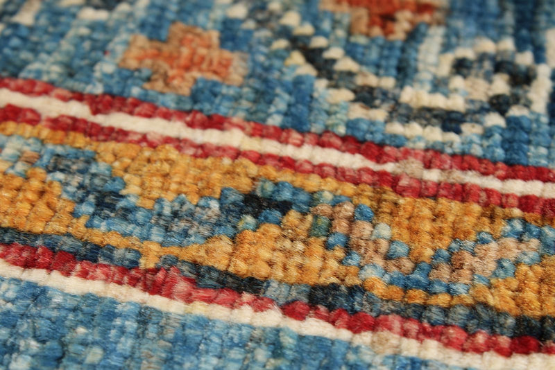 4x6 Multicolor and Light Blue Turkish Tribal Rug