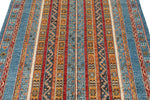 4x6 Multicolor and Light Blue Turkish Tribal Rug