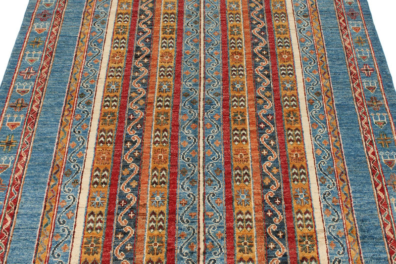 4x6 Multicolor and Light Blue Turkish Tribal Rug