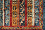 4x6 Multicolor and Light Blue Turkish Tribal Rug