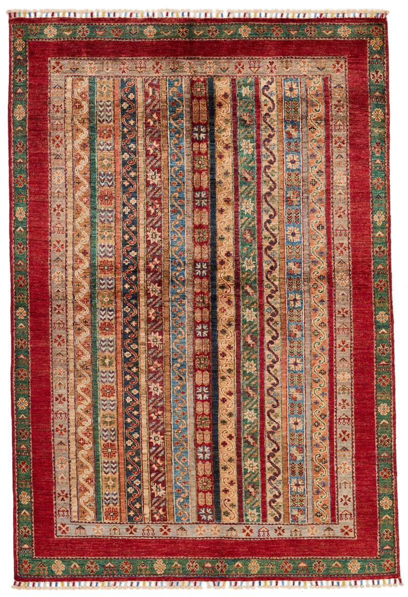 4x6 Multicolor and Red Turkish Tribal Rug