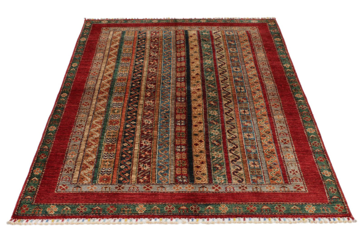4x6 Multicolor and Red Turkish Tribal Rug