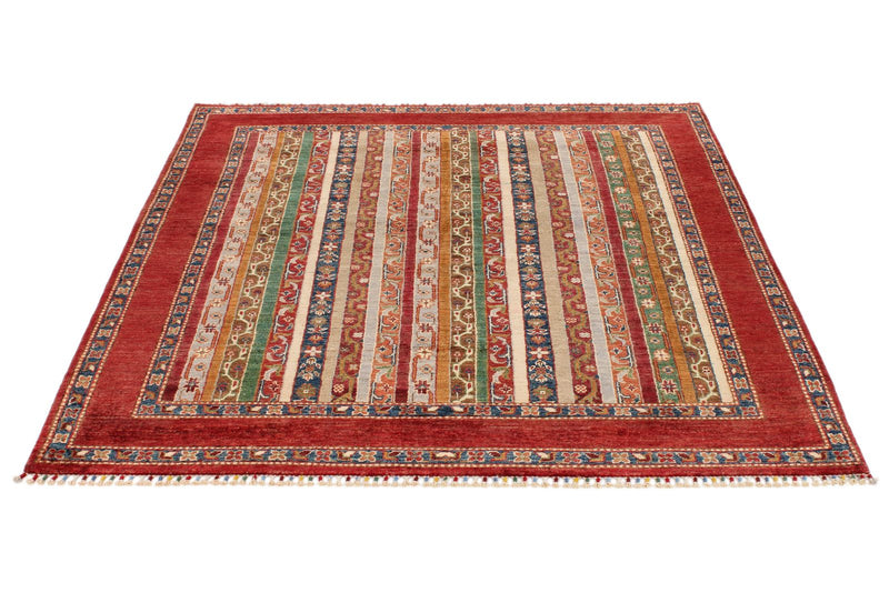 5x6 Multicolor and Red Turkish Tribal Rug