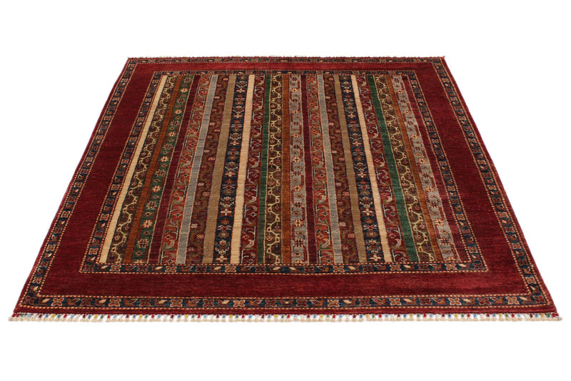 5x6 Multicolor and Red Turkish Tribal Rug