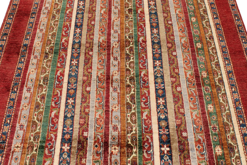 5x6 Multicolor and Red Turkish Tribal Rug