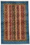 4x6 Multicolor and Light Blue Turkish Tribal Rug