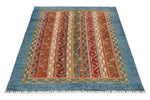 4x6 Multicolor and Light Blue Turkish Tribal Rug