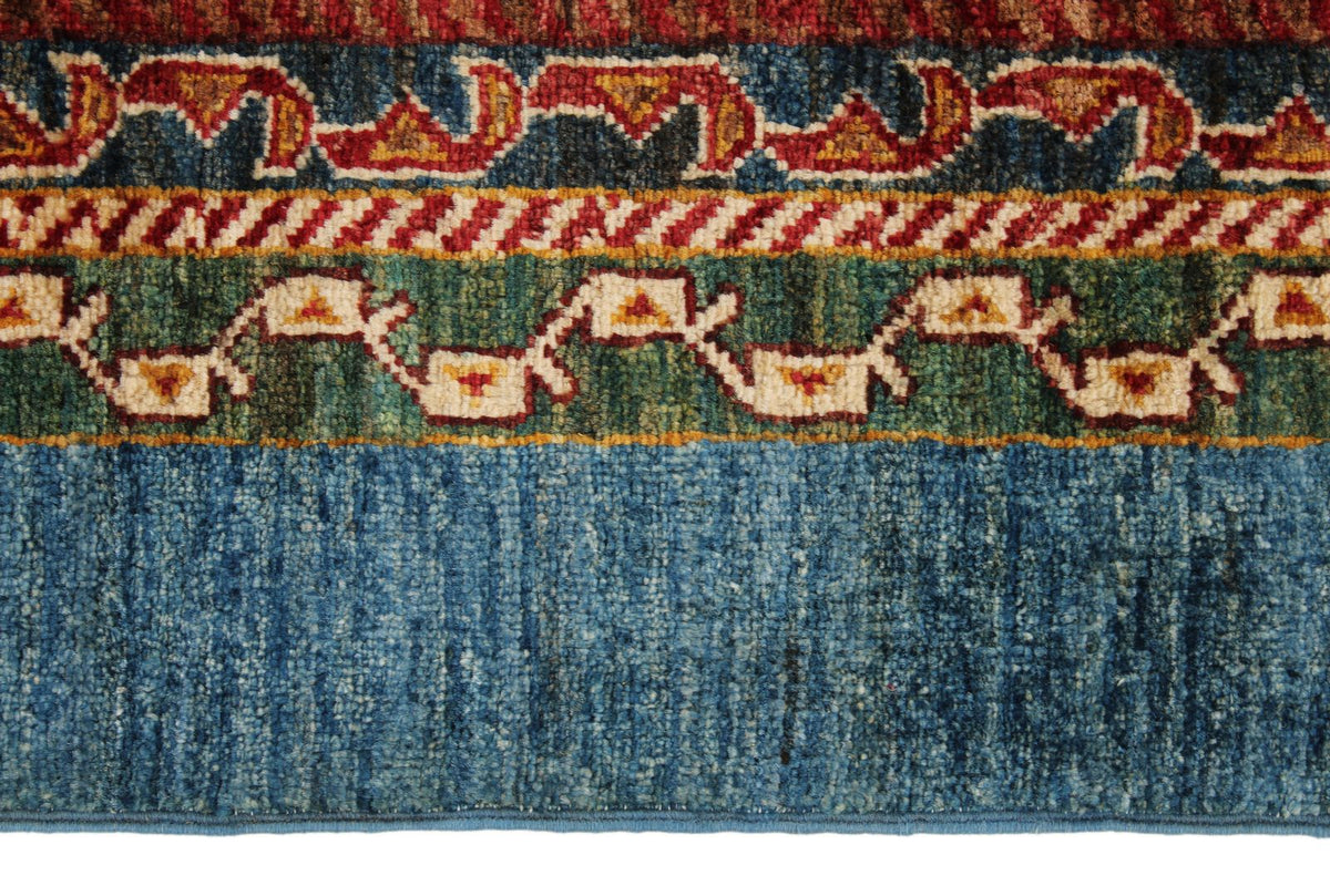 4x6 Multicolor and Light Blue Turkish Tribal Rug