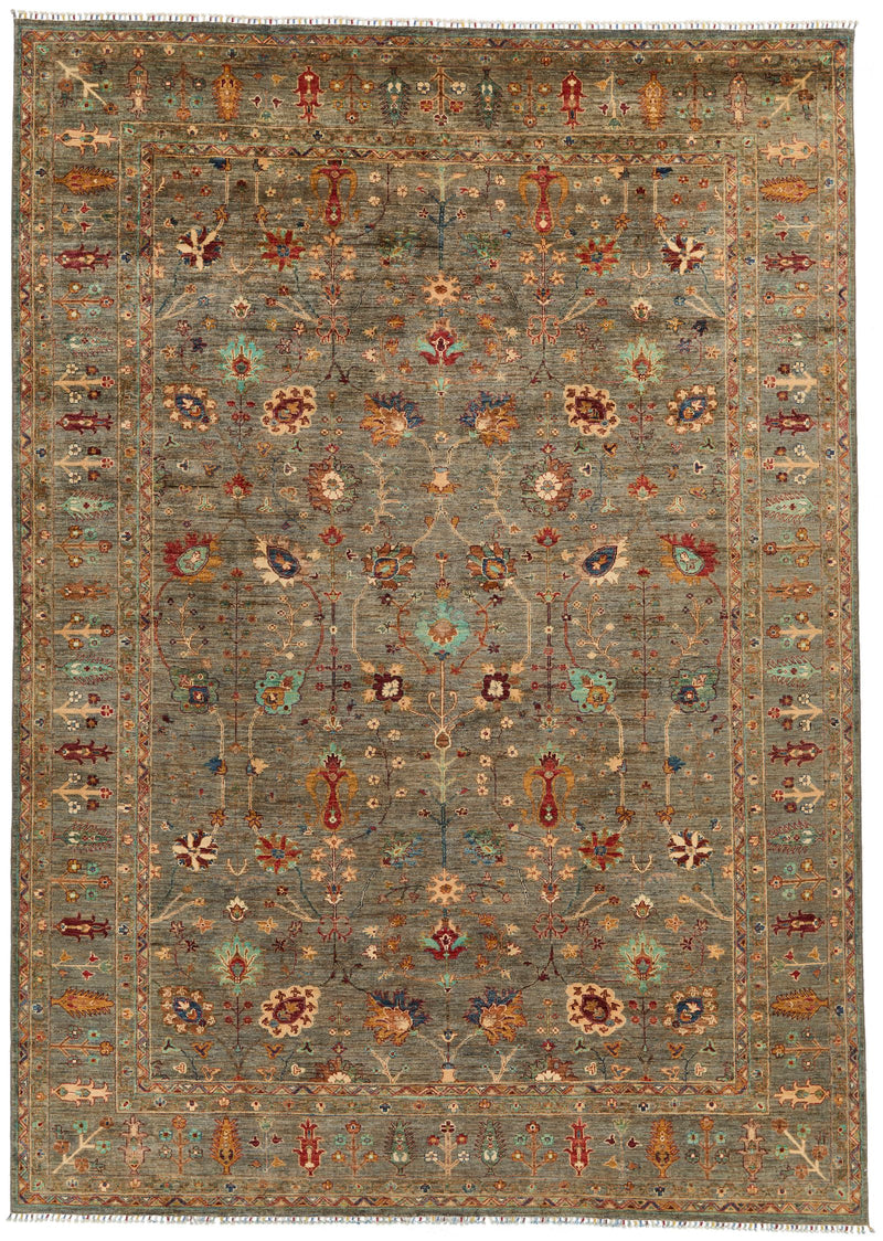 9x13 Brown and Multicolor Turkish Tribal Rug