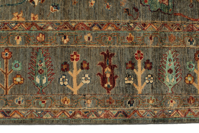 9x13 Brown and Multicolor Turkish Tribal Rug