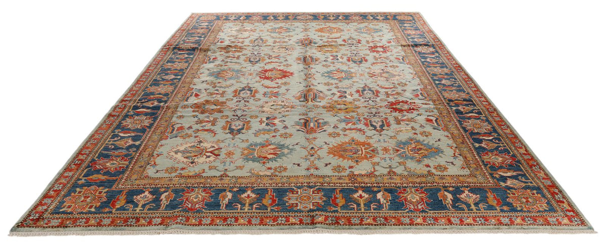 9x12 Light Green and Blue Kazak Tribal Rug
