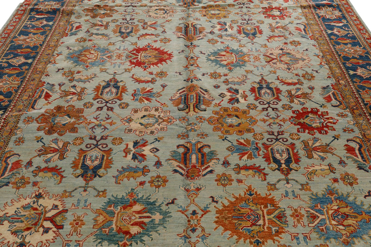 9x12 Light Green and Blue Kazak Tribal Rug