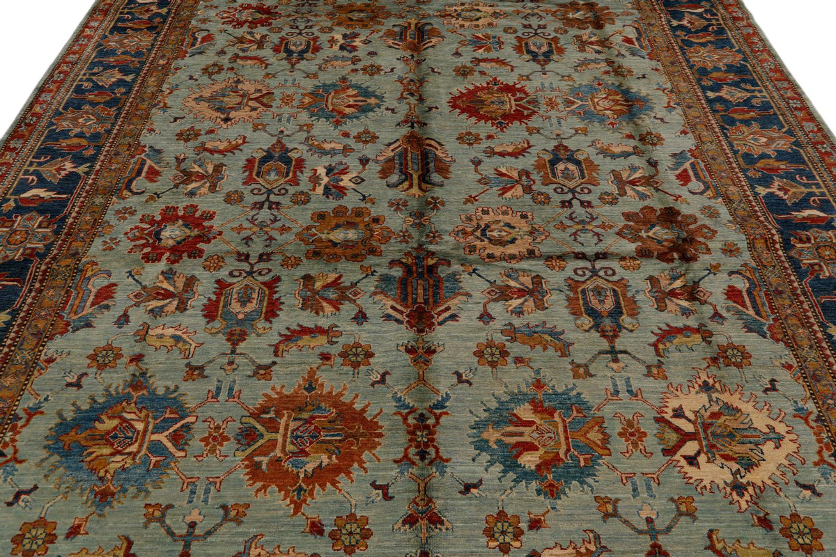 9x12 Light Green and Blue Kazak Tribal Rug