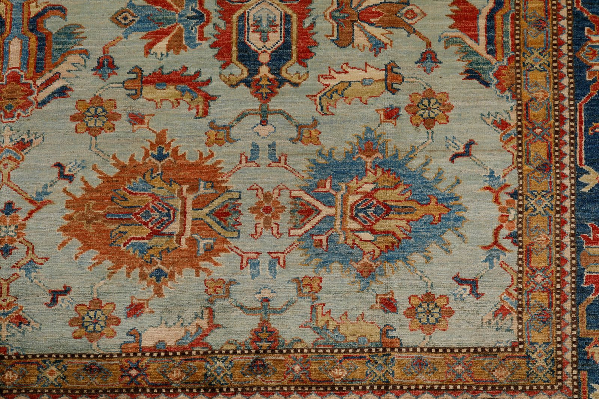 9x12 Light Green and Blue Kazak Tribal Rug