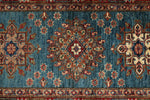 3x29 Light Blue and Red Kazak Tribal Runner