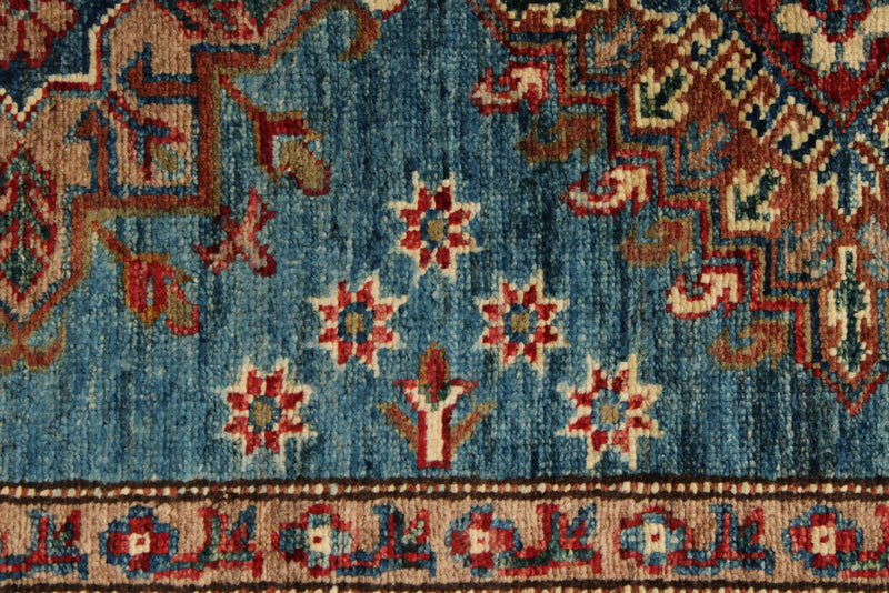 3x29 Light Blue and Red Kazak Tribal Runner