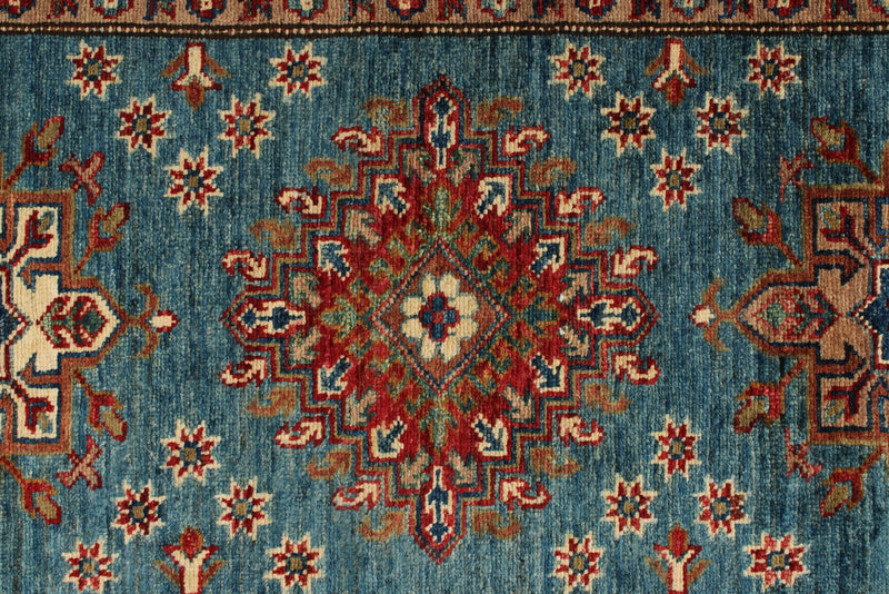 3x29 Light Blue and Red Kazak Tribal Runner