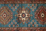 3x29 Light Blue and Red Kazak Tribal Runner