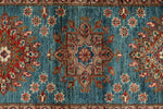 3x29 Light Blue and Red Kazak Tribal Runner