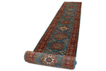 3x29 Light Blue and Red Kazak Tribal Runner