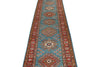 3x29 Light Blue and Red Kazak Tribal Runner