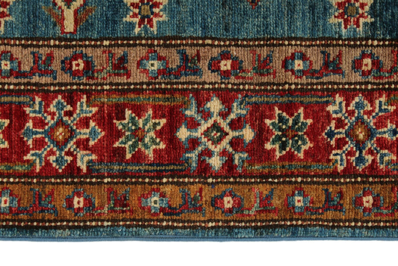 3x29 Light Blue and Red Kazak Tribal Runner