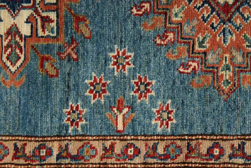 3x27 Light Blue and Red Kazak Tribal Runner