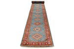 3x27 Light Blue and Red Kazak Tribal Runner