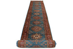 3x27 Light Blue and Red Kazak Tribal Runner