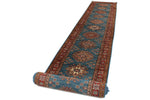 3x27 Light Blue and Red Kazak Tribal Runner