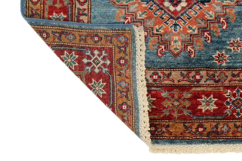 3x27 Light Blue and Red Kazak Tribal Runner