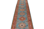 3x27 Light Blue and Red Kazak Tribal Runner