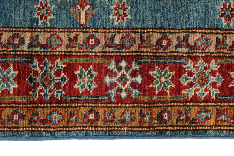 3x27 Light Blue and Red Kazak Tribal Runner