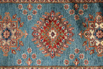 3x27 Light Blue and Red Kazak Tribal Runner