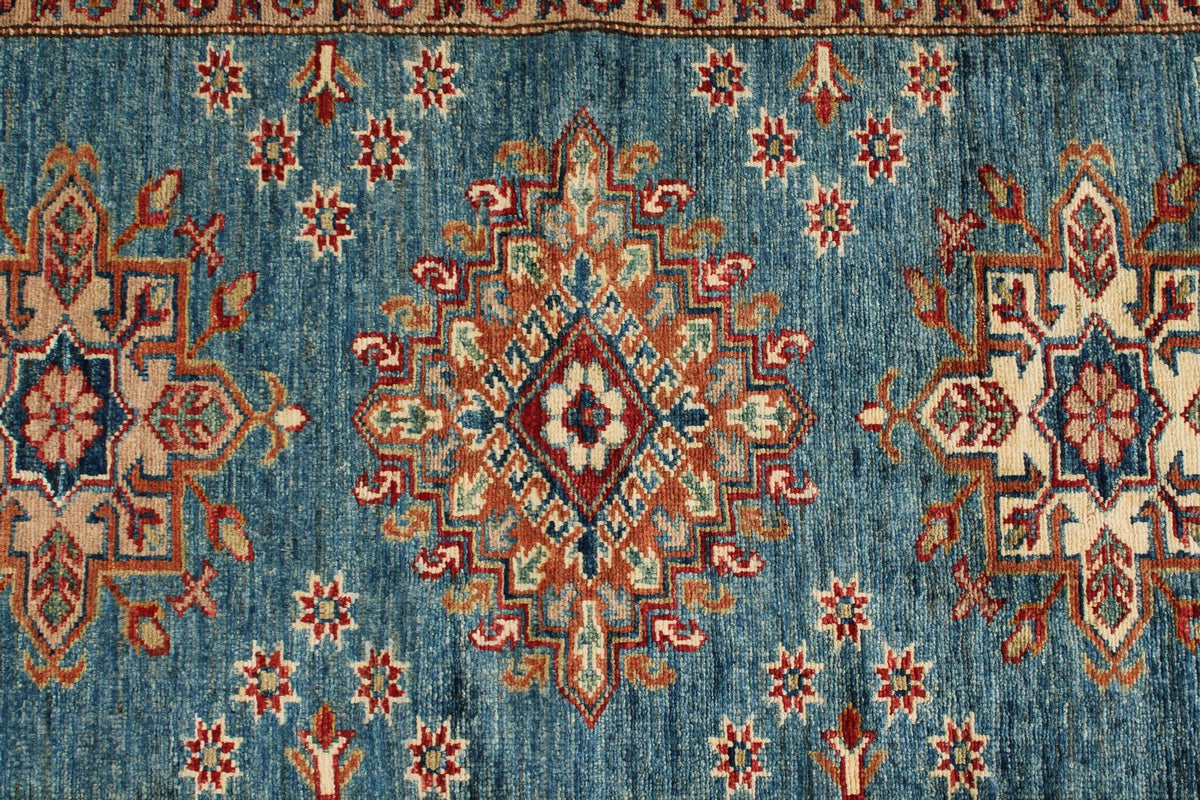 3x27 Light Blue and Red Kazak Tribal Runner