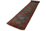 3x27 Light Blue and Red Kazak Tribal Runner