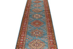 3x27 Light Blue and Red Kazak Tribal Runner