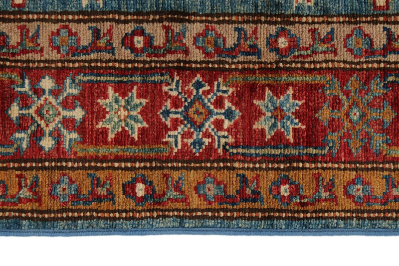 3x27 Light Blue and Red Kazak Tribal Runner