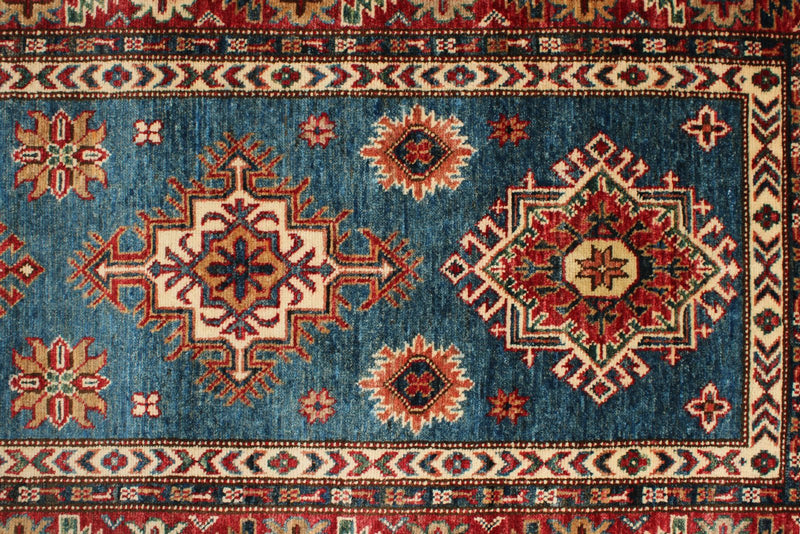 3x21 Light Blue and Red Kazak Tribal Runner