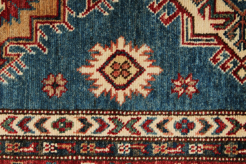 3x21 Light Blue and Red Kazak Tribal Runner