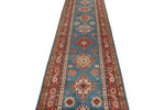 3x21 Light Blue and Red Kazak Tribal Runner